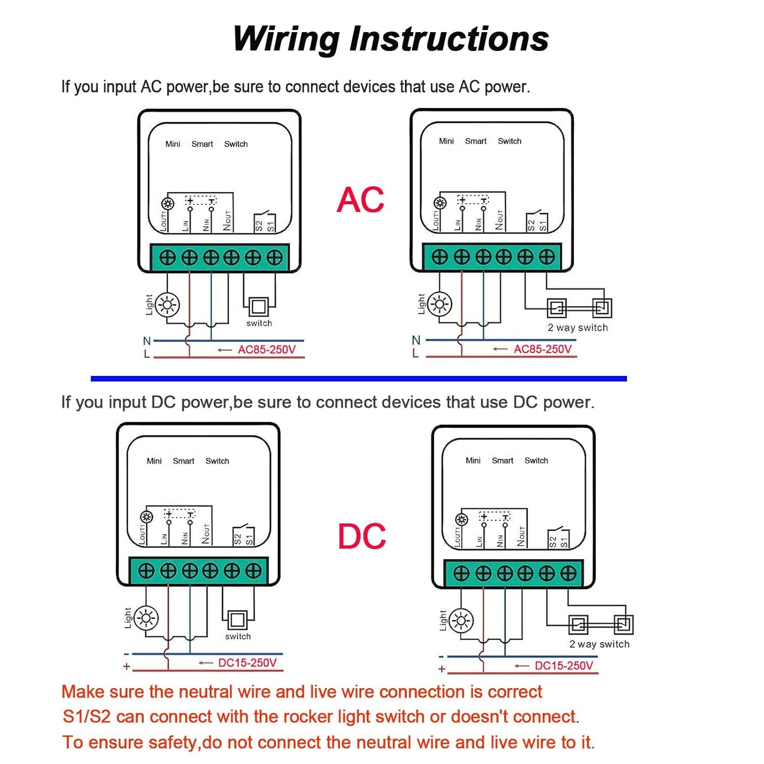 Bkiyougo WiFi Smart Switch Light Switch, Compatible with Alexa/Google Home, APP Remote Control, Voice Control, DIY Mode, Timer Function, LAN Control, No Hub Required, 2 Way 16A(4 Pack)