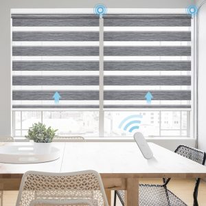 Grandekor Motorized Zebra Blinds with Remote Control, Smart Blinds Custom Size Automatic Blinds for Windows, Electric Zebra Shades Alexa/Google Blinds, White, 34" Wx72 H