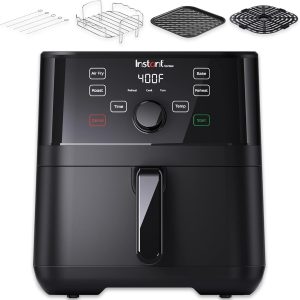 Instant Vortex 4QT Air Fryer with Accessories & Customizable Smart Cooking Programs, 4-in-1 Functions that Crisps, Roasts, Bakes and Reheats, 100+ In-App Recipes, from the Makers of Instant Pot, Black