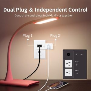 JUNLIT Dual Smart Plug, 15A WiFi Outlet Extender, Smartlife App Control, Schedule Timer Function, 2-in-1 Compatible with Alexa, Google Home Assistant, No Hub Required, ETL&FCC, 2.4G WiFi Only, 2-Pack