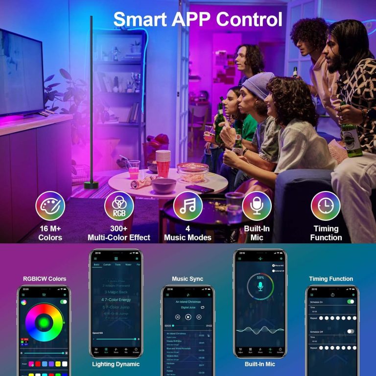 Miortior Corner Floor Lamp – Smart RGB LED Corner Lamp with App and Remote Control, 16 Million Colors & 68+ Scene, Music Sync, Timer Setting – Perfect for Living Rooms, Bedrooms, and Gaming Rooms
