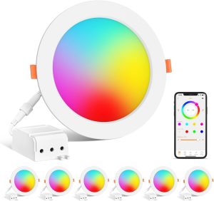SikSog Smart Recessed Lighting 4 Inch Color Changing 12W LED Downlight,1000 Lumen Recessed Ceiling Light Compatible with Alexa,RGB & Cool White 5000K Dimmable by Bluetooth Control -12Pack