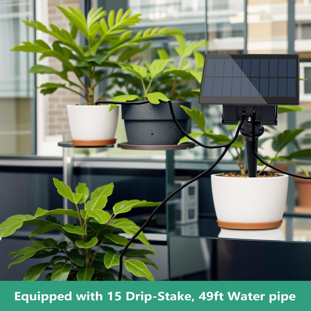 Solar WiFi Smart Automatic Watering System for Potted Plants 15 Pots, DIY Automatic Drip Irrigation Kits with APP Remotely Control Weekly Programmable Timer Indoor Outdoor Garden Self-Watering