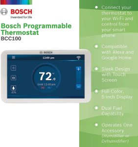 Bosch BCC100 Connected Control Smart Phone Wi-Fi Thermostat - Works with Alexa - Touch Screen, 5.2 x 3.08 x 1 inches