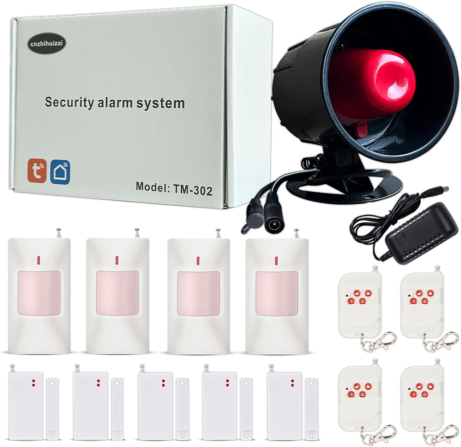 Tuya app WiFi New, Home Office Store Security System, Burglar Alarm System kit, Door and Window Sensor Alarm, Infrared Motion Sensor Alarm Sensor, Rainproof 120db Loud Volume Alarm (Plan A)