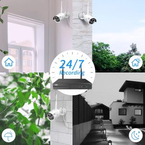 [10CH Expandable, 5MP] Hiseeu Home Security System with 12" LCD Monitor 2-in-1 Built in NVR, 24/7 Recording, 3TB HDD, Wireless Dual WiFi, DC12V 4K 5MP Outdoor Bullet Cameras, Night Vision, Waterproof