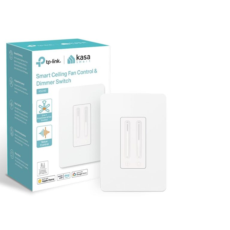 Kasa Smart Ceiling Fan Control & Dimmer Switch | Adjustable 4-Speed Fan & Brightness Control | Works w/Apple HomeKit, Alexa & Google Home | 2.4G Wi-Fi Only, Single Pole, Neutral Wire Required | KS240