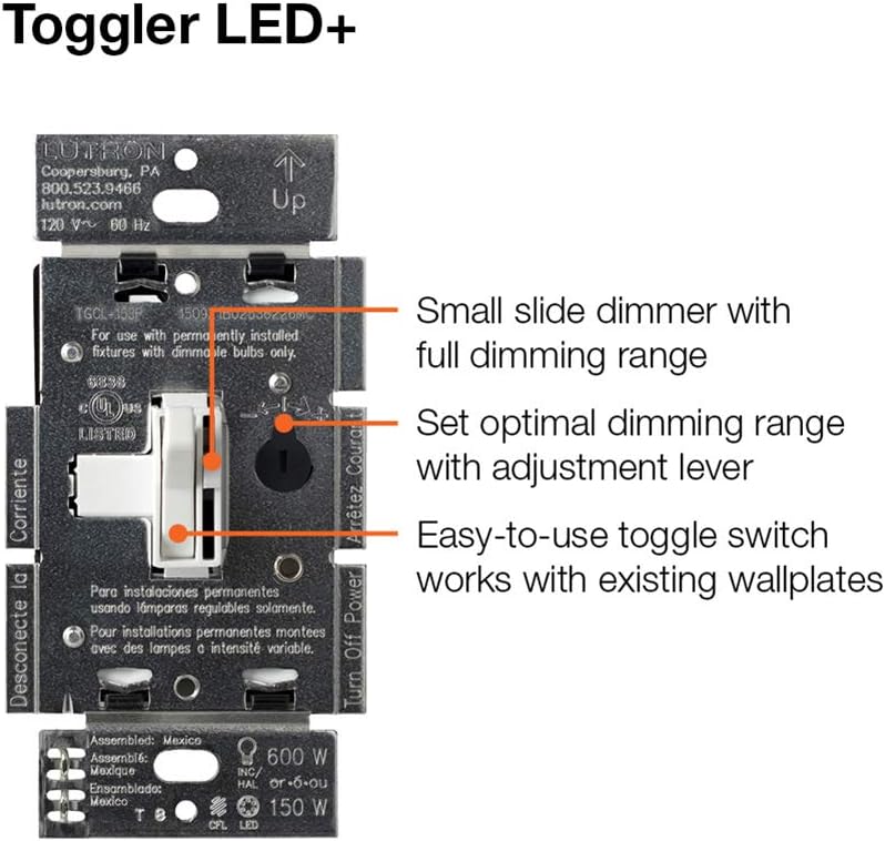 Lutron Ariadni/Toggler LED+ Dimmer | 150-Watt, Single-Pole/3-Way | AYCL-153P-WH | White