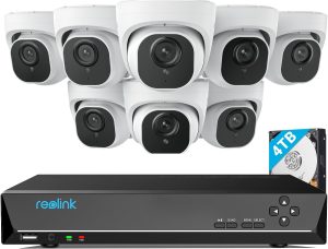 REOLINK 4K Security Camera System, RLK16-800D8, 8pcs H.265 4K PoE, Wired with Person Vehicle Detection, 8MP/4K 16CH NVR with 4TB HDD for 24-7 Recording