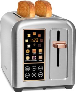 SEEDEEM Toaster 2 Slice, Stainless Toaster LCD Display&Touch Button, 50% Faster Heating Speed, 1.4” Wide Slots Toaster, 4 Basic+More Timer Functions, Removable Crumb Tray, 1350W, Dark Chocolate