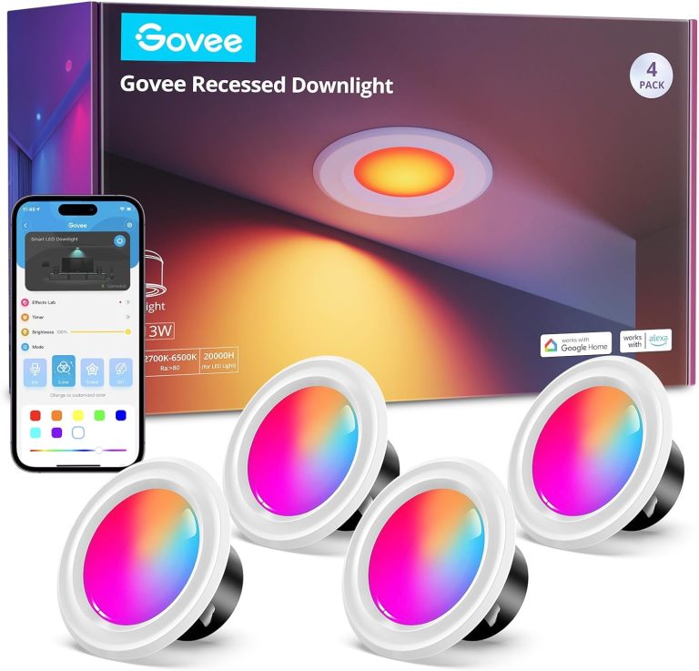 Govee Smart Retrofit Recessed Lighting 6 Inch, Wi-Fi Bluetooth Direct Connect RGBWW Retrofit Can Lights, 65 Scene Modes, Works with Alexa & Google Assistant, 1000 Lumens, 4 Pack