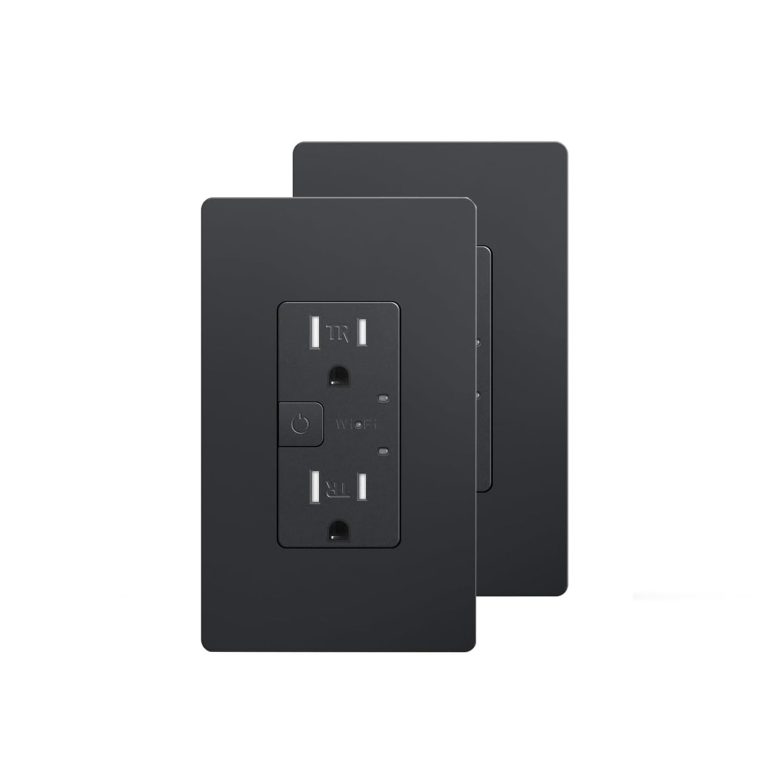 JUNLIT Smart Outlet, Tamper Resistant Outlet Compatible with Alexa and Google Assistant, Remote Control, ETL & FCC Approvel Samrt Receptacle, Requires 2.4 GHz Wi-Fi, No Hub Required, Black