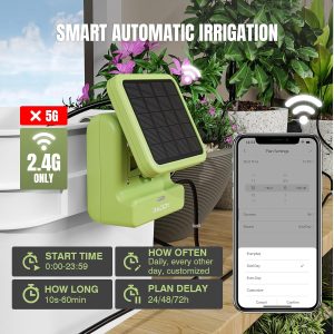 Raddy WS-2 Wi-Fi Automatic Watering System, Solar Drip Irrigation System, APP Control with Flexible Mini Hub, Water Shortage Alert, 2600mAh Built-in Battery, Easy DIY for Potted Plants, Balcony