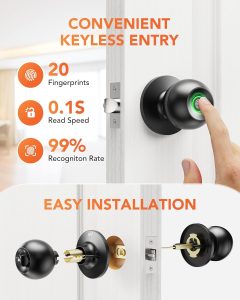 BesBuy Smart Keyless Entry Door Lock, Fingerprint Door Lock with App Control, Smart Lock for Bedroom Door, Type-C Port Emergency Charging, Biometric Lock Great for Room, Office, Apartment