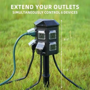TiFFCOFiO Outdoor Power Strip with Stake, 50 FT Extension Cord Waterproof, 6 Grounded Outlets for Outdoor Decorations, 14 AWG, 15A/1875W, ETL Listed