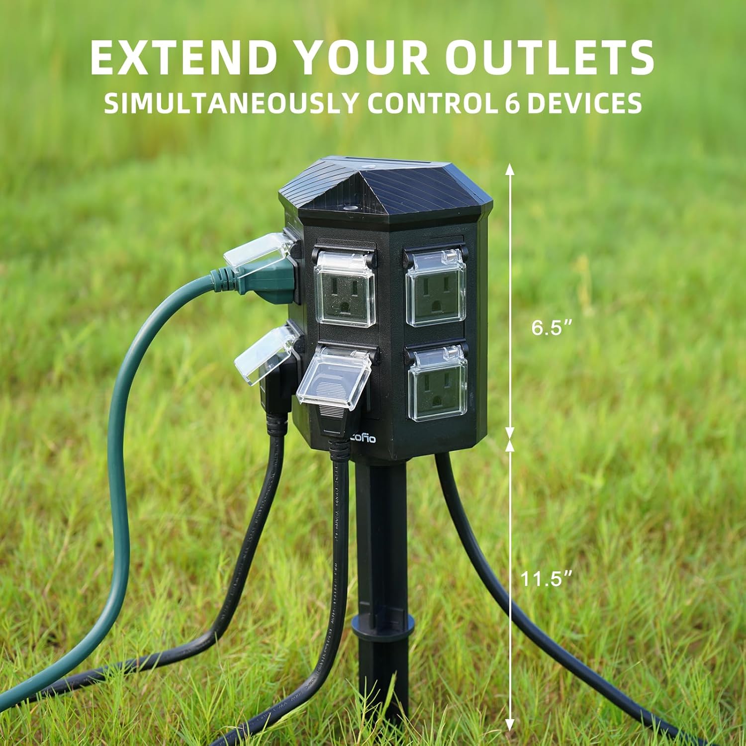 TiFFCOFiO Outdoor Power Strip with Stake, 50 FT Extension Cord Waterproof, 6 Grounded Outlets for Outdoor Decorations, 14 AWG, 15A/1875W, ETL Listed