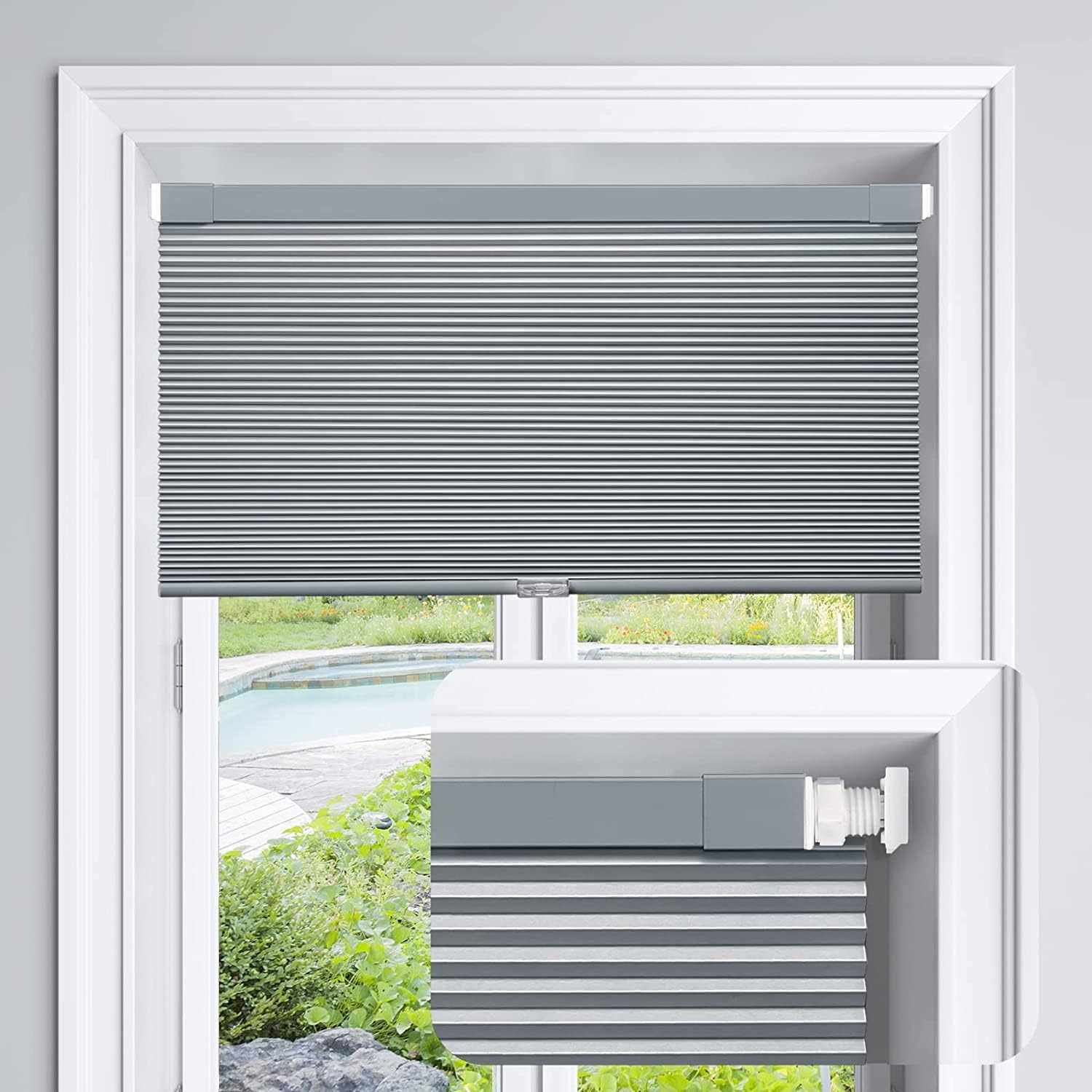 LazBlinds Cordless Cellular Shades, No Tools No Drill Light Filtering Honeycomb Shades Pleated Blinds for Windows, 22” W x 48” H, Dark Grey
