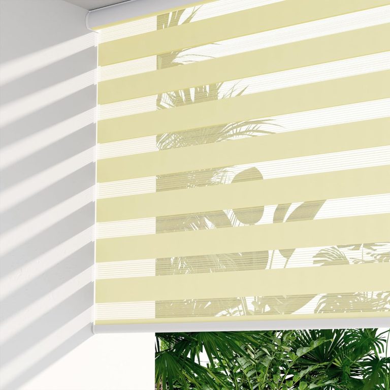 LazBlinds Cordless Dual Layer Zebra Blinds for Windows, Light Filtering Privacy Roller Shades with Cassette, Light Control Day and Night Sheer Shades for Indoor Windows, 22 1/2″ W x 72″ H, White