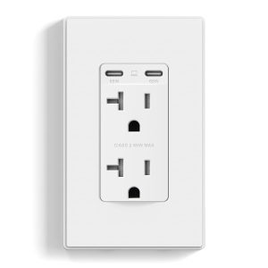 ELEGRP USB Outlet Receptacle, 30W Fast Charge & Power Delivery USB C Wall Outlet, 20 Amp Wall Outlet with USB Ports, Tamper Resistant, UL Listed, Wall Plate Included, 6 Pack, Matte White