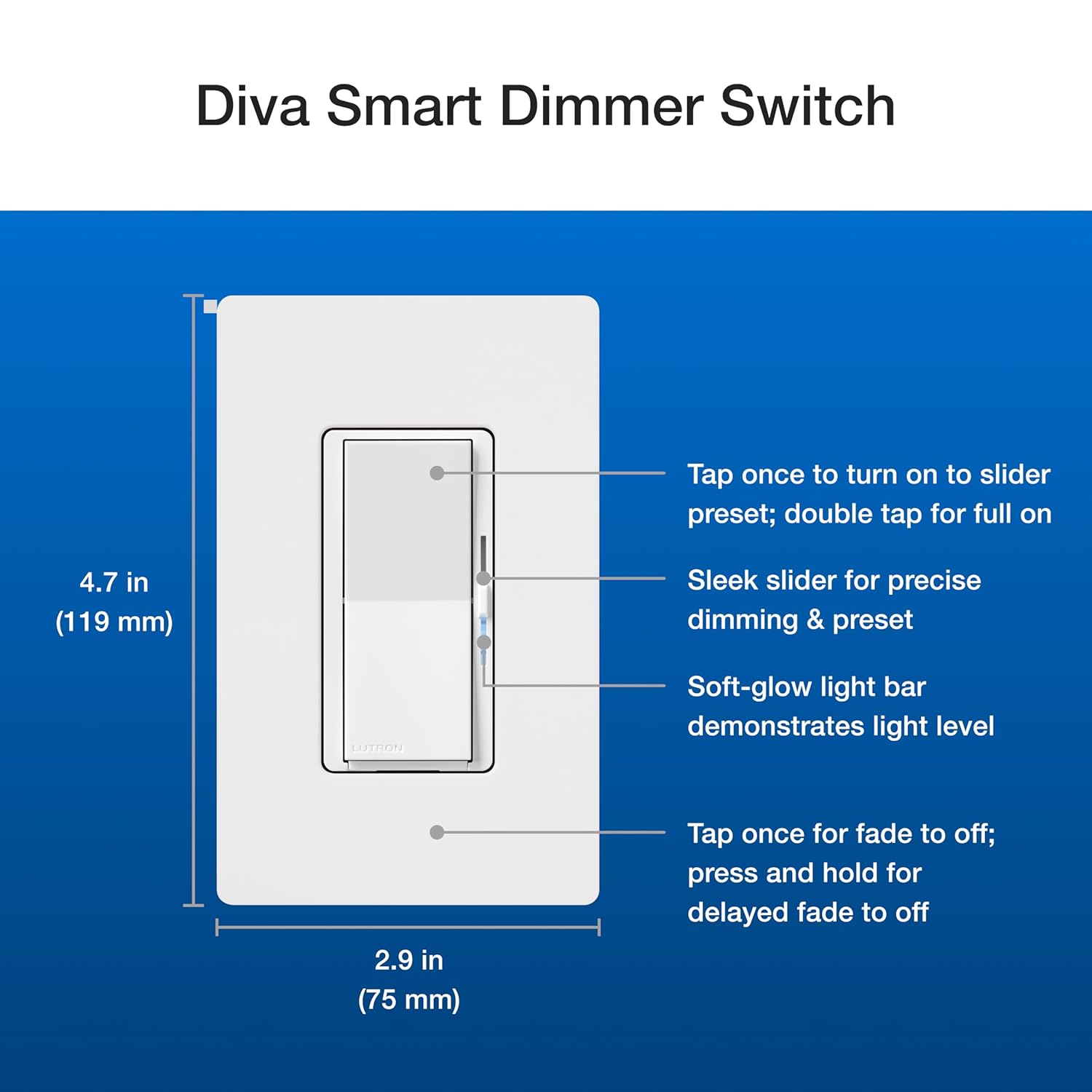 Lutron Diva Smart Dimmer Switch for Caseta Smart Lighting (Lutron Smart Hub Required), for LED Lights, 150 Watt, Single-Pole/3Way, No Neutral Required, DVRF-6LS-WH-6, White, 6 Pack