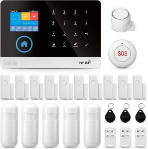 Clouree WiFi Wireless Alarm System for Home Security, GSM Home Alarm 24 Piece Kit with Siren, PIR Motion Sensors, Remote Controls, Window/Door Sensors (Tuya and Smart Life APP)