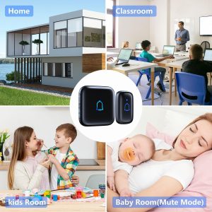 Doorbell Wireless Doorbell IP66 Waterproof 1000 Feet with 56 Chimes 115dB 7 Volume Levels Mute Mode LED Flash Door Bell Ringer Wireless for Kids Room Teachers Classroom Home Office & Hearing-Impaired