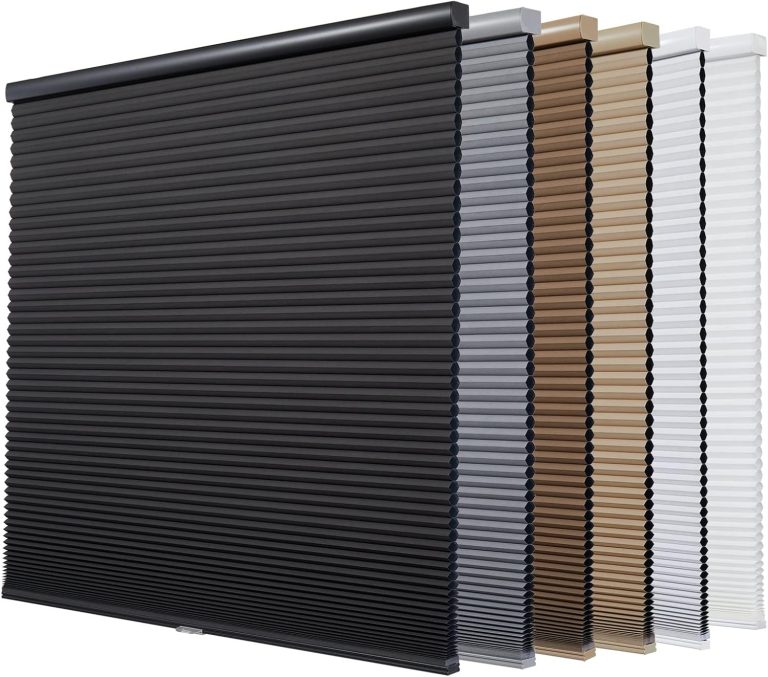 Persilux Custom Blackout Cellular Shades Cordless Window Blinds Honeycomb Blinds for Windows (Black, 36″W x 64″H) Single Cell Window Shades for Home Room Darkening Cellular Blinds & Shades for Doors