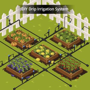 QWORK 230FT Drip Irrigation System, Automatic Sprinkler System Kit, Garden Watering System, 10-Minute Install, Microdroplets & Adjustable Modes