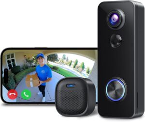 XTU Wireless Video Doorbell Camera, 180° Head-to-Toe Video, Live View with Two-Way Talk, 2.4G Wi-Fi Doorbell Camera with Chime, Local/Cloud Storage, Human Detection, Works with Alexa & Google Home