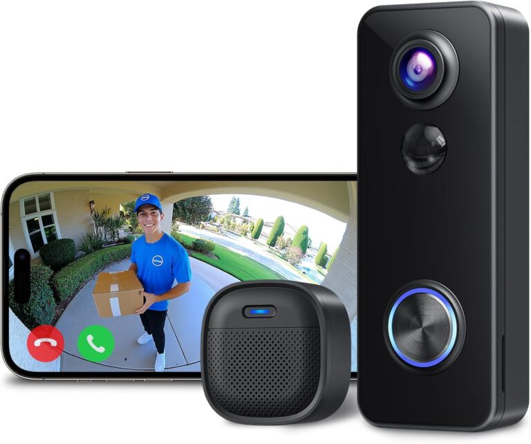 XTU Wireless Video Doorbell Camera, 180° Head-to-Toe Video, Live View with Two-Way Talk, 2.4G Wi-Fi Doorbell Camera with Chime, Local/Cloud Storage, Human Detection, Works with Alexa & Google Home