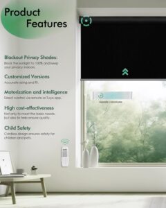 Yoolax Motorized Blinds, Blackout Motorized Roller Shades for Indoor Windows, Cordless Automatic Shades Roller Window Blinds App Control for Bedroom Living Room Office (Alpine White, 34" W x 72" H)