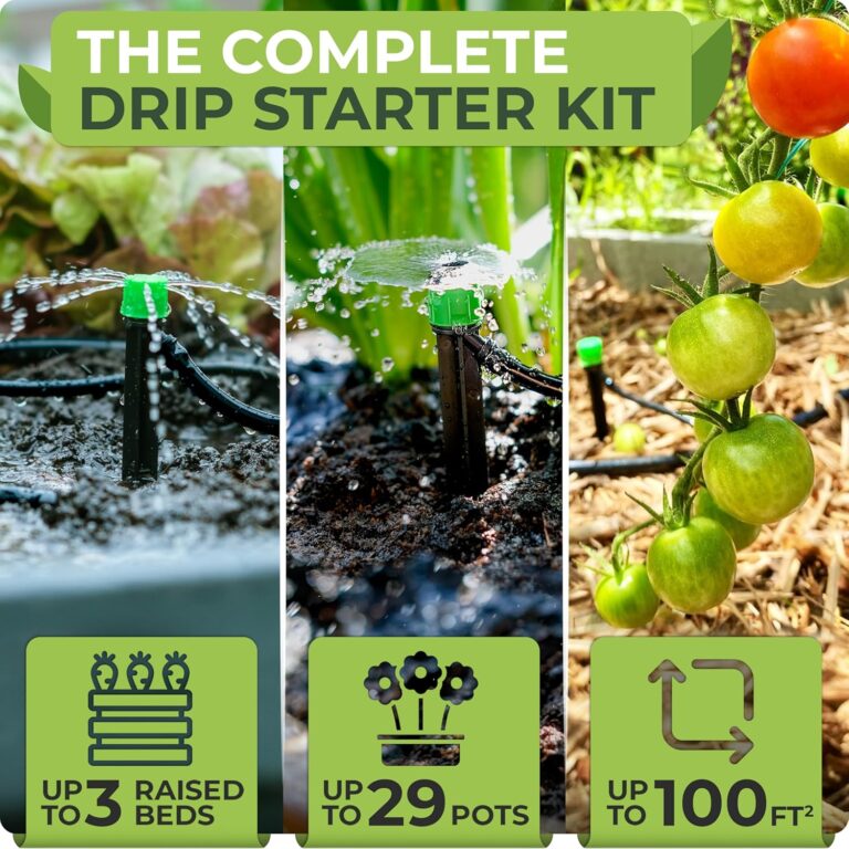 CARPATHEN Drip Irrigation System – Adjustable Premium Irrigation System for Garden, Raised Beds – Complete Drip Irrigation Kit with Drip Emitters, 5/16″ and 1/4″ Irrigation Tubing and Barbed Fittings