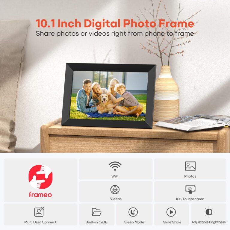 Frameo 10.1 Inch WiFi Digital Picture Frame, 1280×800 HD IPS Touch Screen Photo Frame Electronic, 32GB Memory, Auto-Rotate, Wall Mountable, Share Photos/Videos Instantly via Frameo App from Anywhere