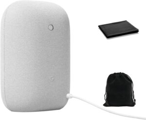 Google Audio Bluetooth Speaker – Wireless Music Streaming, Powerful Sound, Assistant Built-in, Wi-Fi and Bluetooth Connectivity, Smart Home Control, Stereo Pairing, Includes Pouch and Cloth