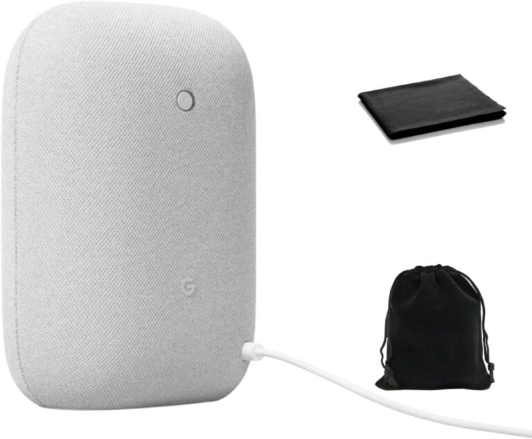 Google Audio Bluetooth Speaker – Wireless Music Streaming, Powerful Sound, Assistant Built-in, Wi-Fi and Bluetooth Connectivity, Smart Home Control, Stereo Pairing, Includes Pouch and Cloth