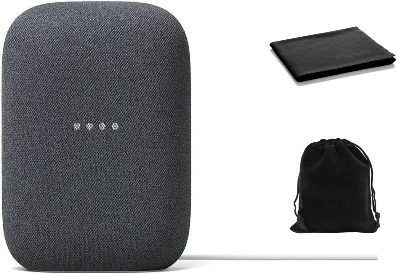 Google Audio Bluetooth Speaker – Wireless Music Streaming, Powerful Sound, Assistant Built-in, Wi-Fi and Bluetooth Connectivity, Smart Home Control, Stereo Pairing, Includes Pouch and Cloth