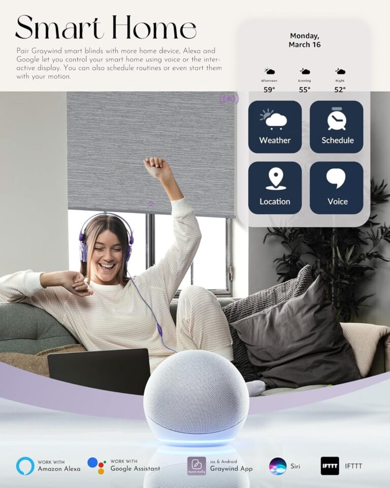 Graywind Motorized Roller Shade Compatible with Alexa Google 100% Blackout Rechargeable Smart Blinds Remote Control Battery Motor Cordless Window Shades, Customized Size (Pure White)