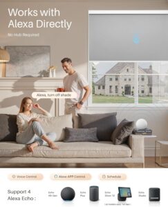 JaeJaes Motorized Roller Shades with Remote Control, Blackout Rechargeable Smart Blinds Compatible with Alexa, Electric Blinds for Living Room Bedroom, 24″ W x 72″ H, White