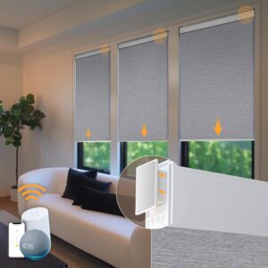 Motorized Blinds No Drill Automatic Blinds for Windows Cordless Roller Shades Electric Blinds with Remote Control Smart Blinds (Grey, 33.5 x 72)