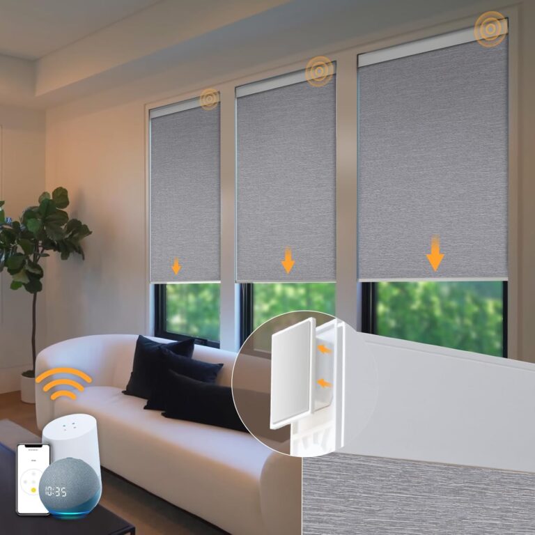 Motorized Blinds No Drill Automatic Blinds for Windows Cordless Roller Shades Electric Blinds with Remote Control Smart Blinds (Grey, 33.5 x 72)