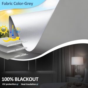 Motorized Blinds with Remote Control【Solar Panel Included】 100% Blackout Smart Roller Blinds Automatic Blinds for Windows Cordless Electric Shades Compatible with Alexa White,30" W*72" H