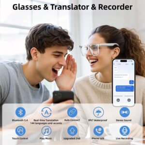 Niangziaha Smart Glasses, AI Bluetooth Glasses with Speaker, 144 Languages & Accents Real Time Translation, UV Protection AI Glasses with Bluetooth 5.4, Smart Sunglasses for Men & Lady (Noble Black)