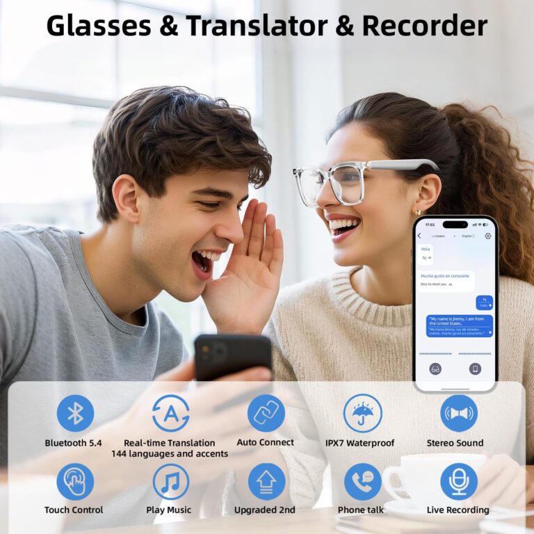 Niangziaha Smart Glasses, AI Bluetooth Glasses with Speaker, 144 Languages & Accents Real Time Translation, UV Protection AI Glasses with Bluetooth 5.4, Smart Sunglasses for Men & Lady (Noble Black)