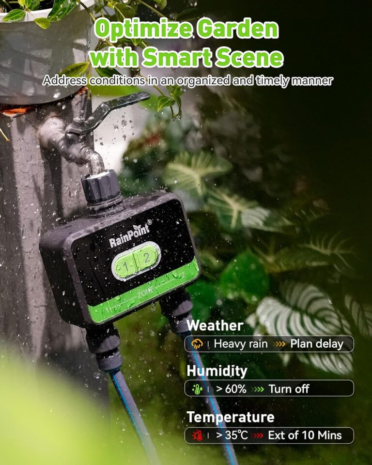 RainPoint WiFi Water Timer for Garden Hose with Brass Inlet, 2-Zone Smart Hose Timer, WiFi Irrigation Controller, Automatic Sprinkler Watering System for Lawns and Yard