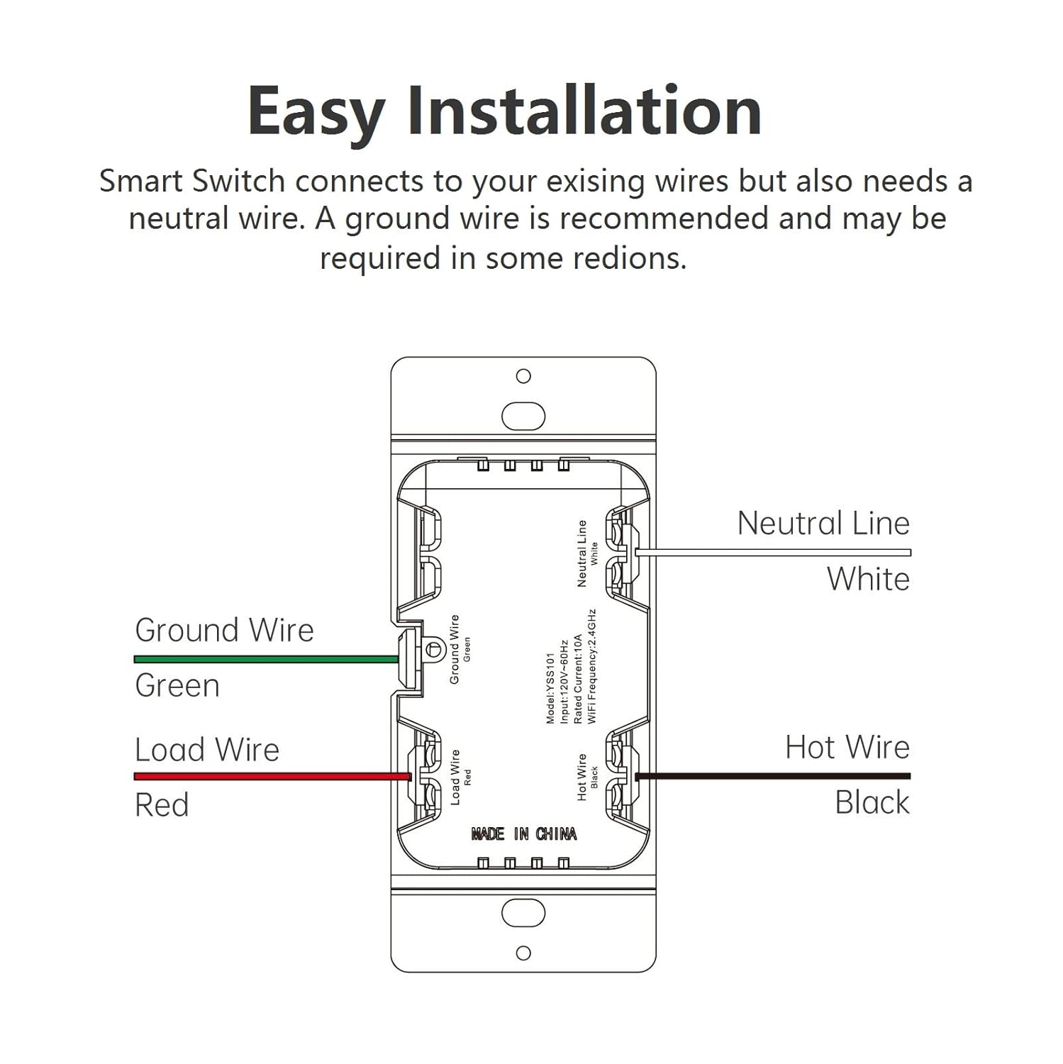 Smart Switch with Matter, Connected Wall Switch for Apple Home, Google Home, SmartThings, Single Pole, NOT for Alexa, UL-Certified, White,10A, 2-Pack