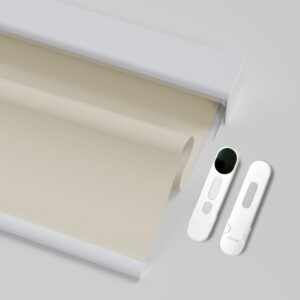 Youngoo Electric Motorized Roller Blinds for Indoor Windows, Blackout Privacy Roller Blinds with Valance Cover, Room Darkening Shades for Home, Remote Control Shade, Easy Install White