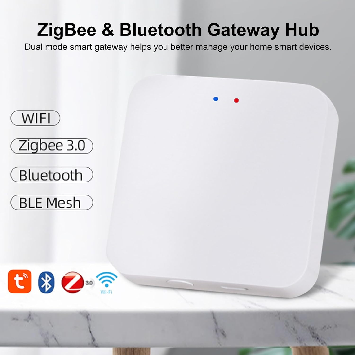 ZigBee 3.0 Hub WiFi & Bluetooth Dual Mode Gateway,Tuya Smart Bridge Wireless Remote Controller,Intelligent Bridge Wireless Smart Gateway Voice Control via Alexa, Google Home