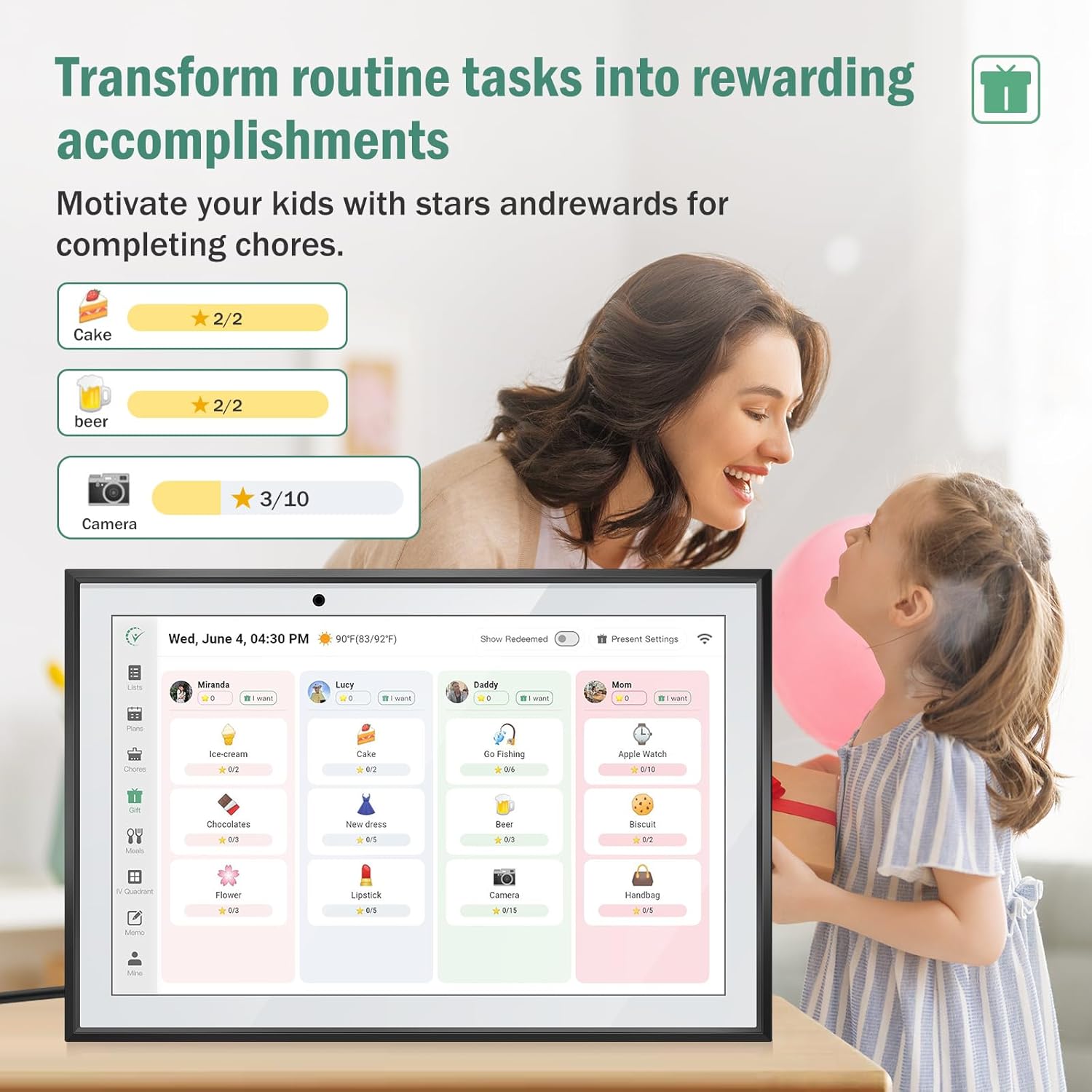 10.1 Inch WiFi Planner Smart Digital Calendar: Two – Way Sync with Phones, Chore Charts, Achievement Rewards, AI Meal Planning,Smart Touchscreen Interactive Display for Family Schedule and Cloud Photo