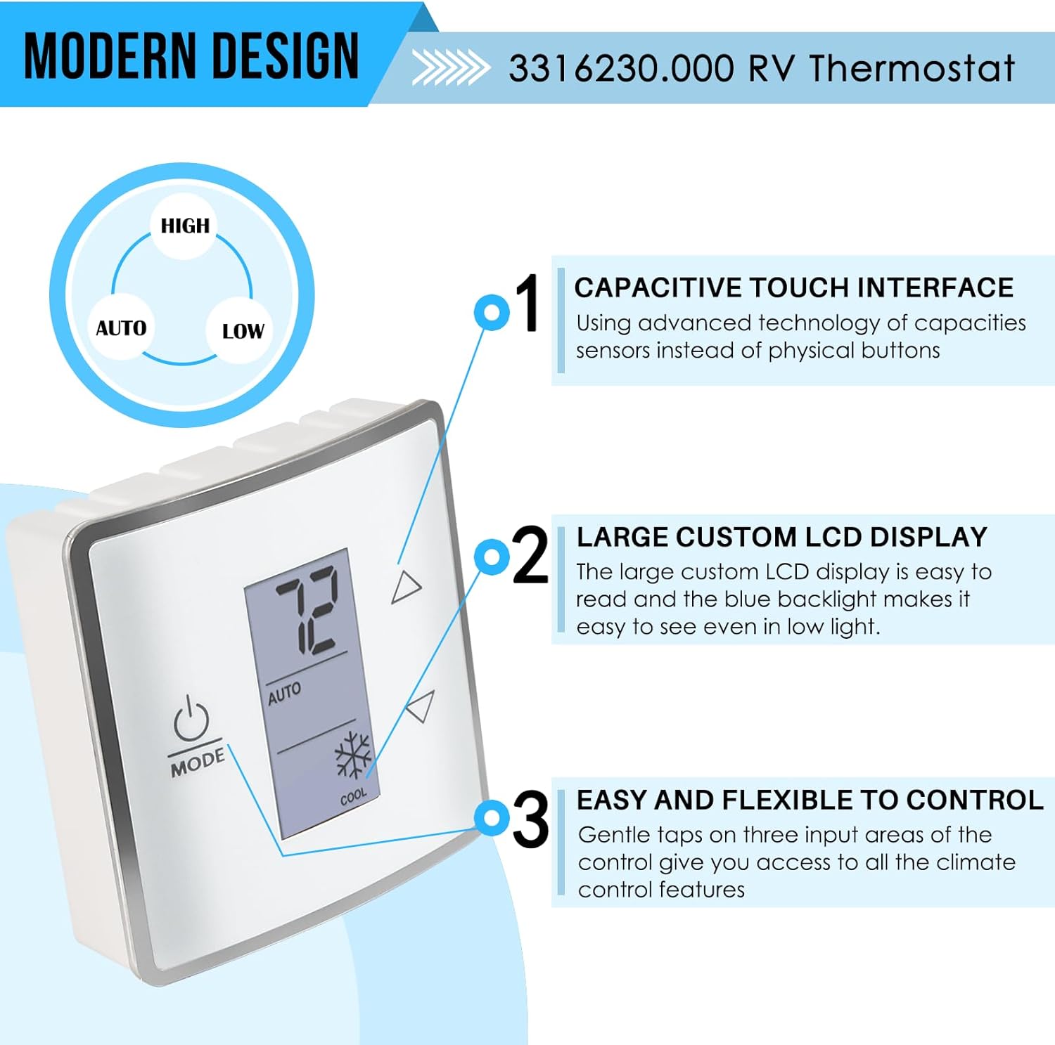 3316230.000 RV Wall Thermostat Kit Replacement for Dometic CT Single Zone Thermostat with Control Kit, for Cool/Furnace Control with LCD Display Modes 3316250.712/3316250.700/3316230.714