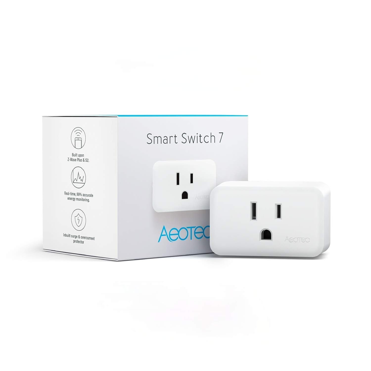 Aeotec Smart Switch 7, Z-Wave Plus S2 Wireless Control Socket Zwave Plug for Home Automation, 15A, Gen7, White